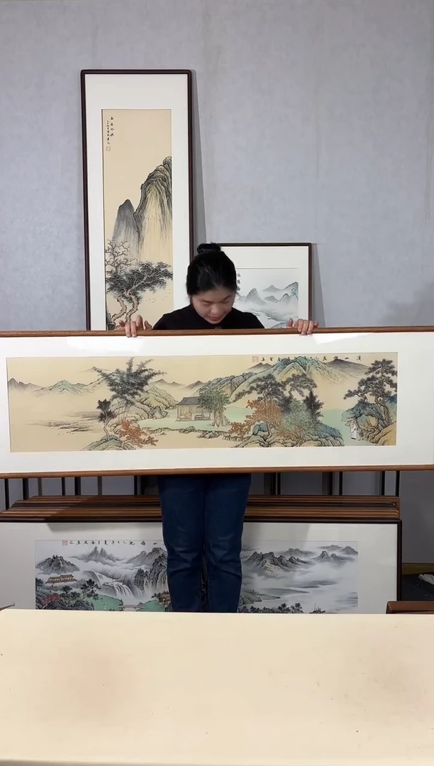国画手绘*溪山访友*52*172cm带框发货