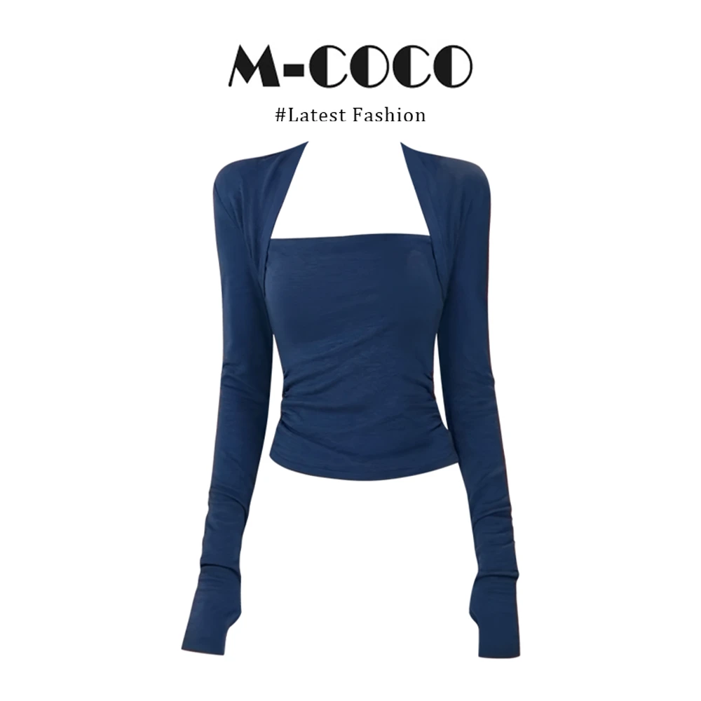 气质辣妹时尚显瘦方领长袖T恤早秋修身高级感短款上衣