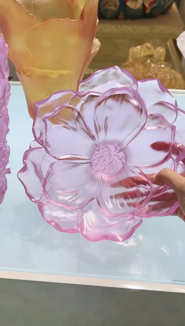 手工艺品琉璃古法琉璃山茶花果盘