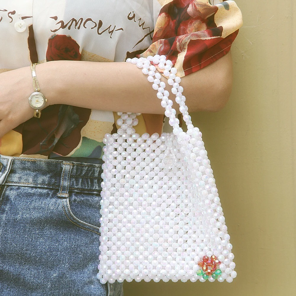 2024原创镂空小包包花朵串珠包复古ol百搭手提包时尚手工女包新款