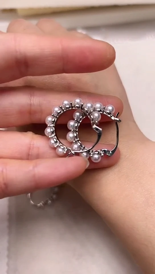 【闪购商品】淡水珍珠耳饰合金银色甜甜圈