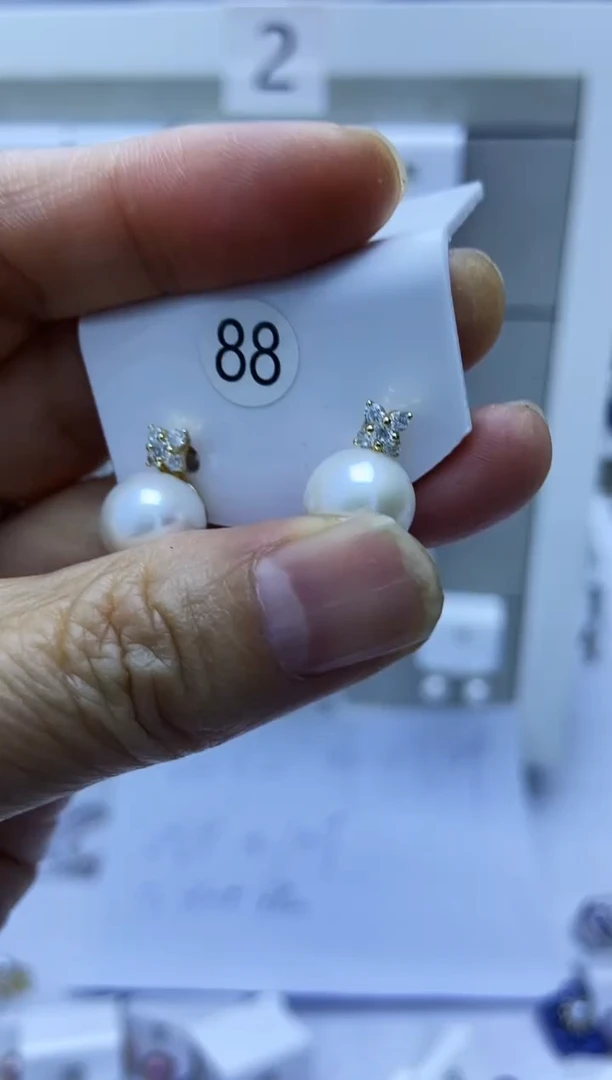 银S925镶嵌耳饰淡水珍珠88