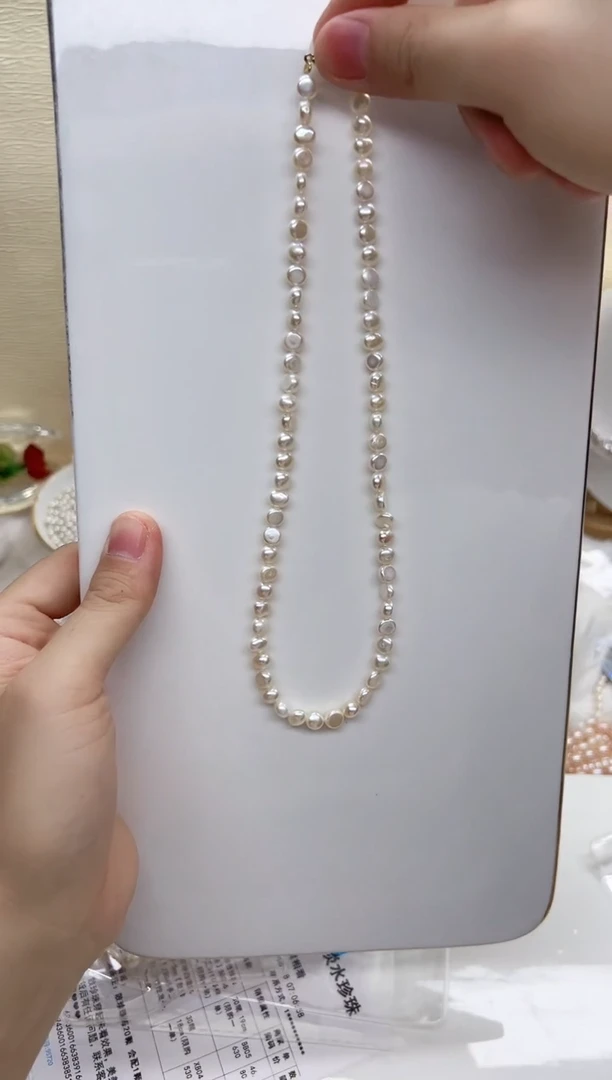 淡水珍珠未镶嵌项链白巴洛克5-6mm （有生长纹介意勿拍）