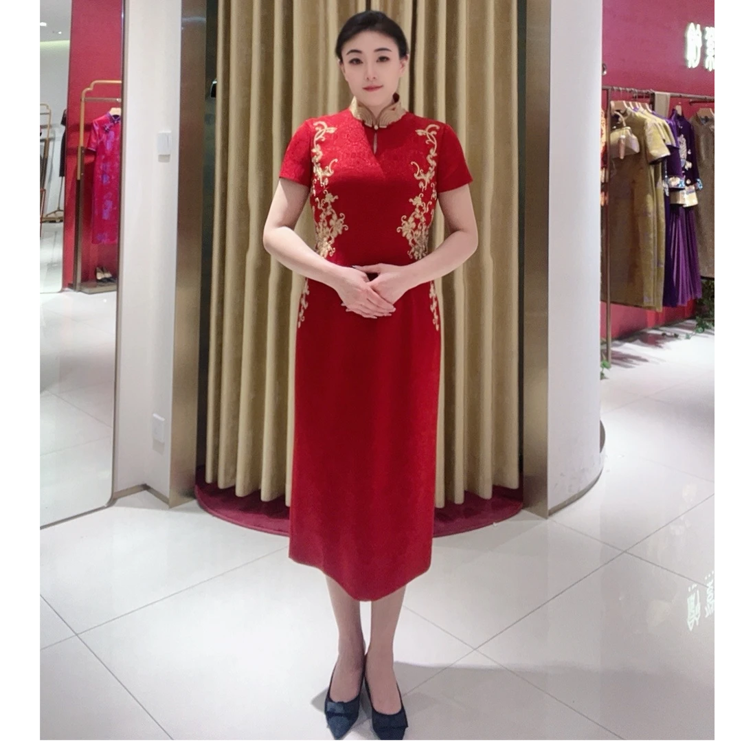 朱紫褕17997红色旗袍中长款国风中式/新娘敬酒服/气质/时尚/婚礼