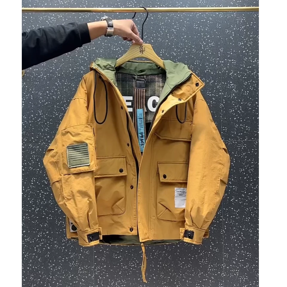 白鸭绒羽绒服秋冬新款男士连帽韩版宽松派克服工装口袋冲锋衣上衣