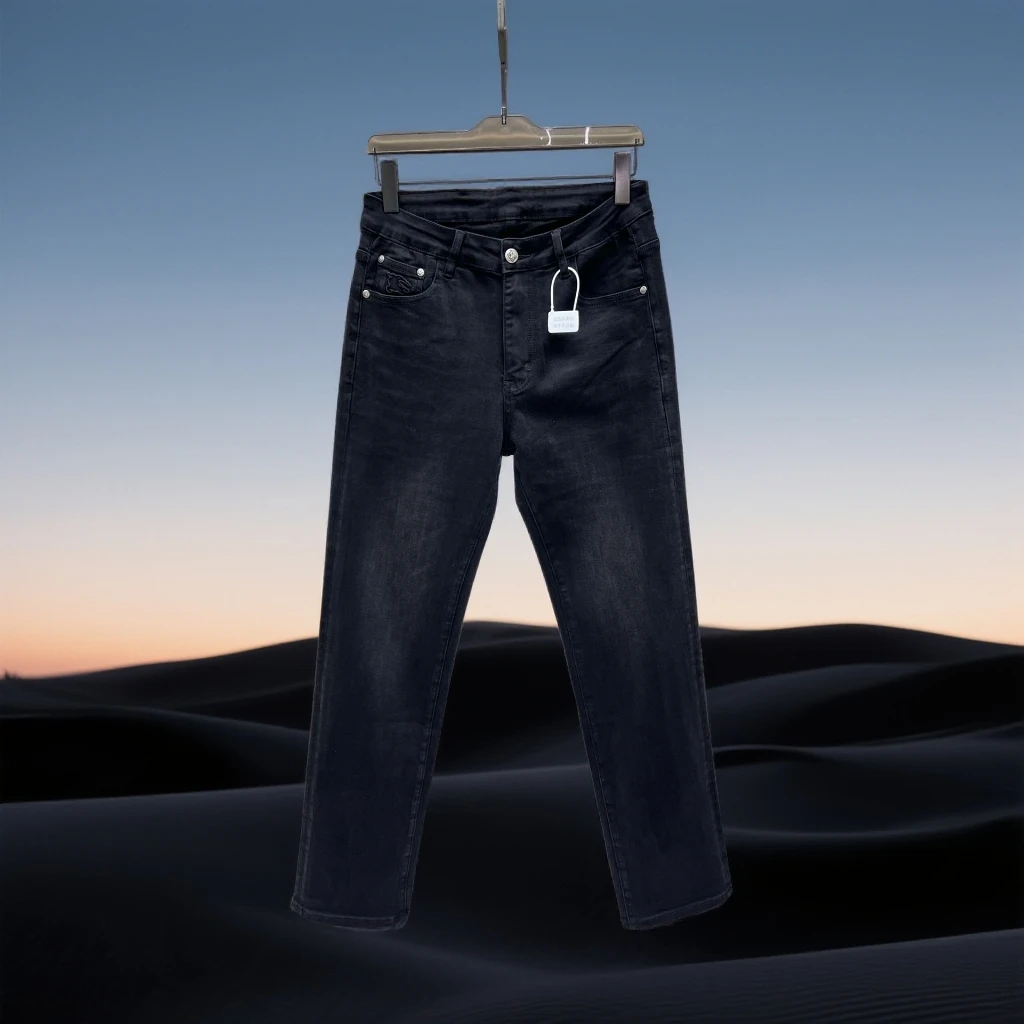 巴赛娜缇时尚黑色休闲男士牛仔裤秋季新款简约水洗百搭小直筒裤潮