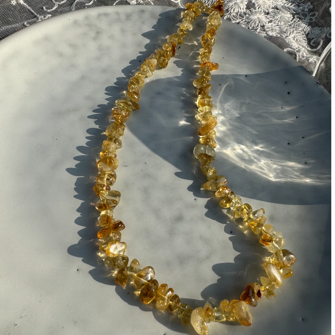 铜合金石英石项链 香槟琥珀色大自然黄水项链