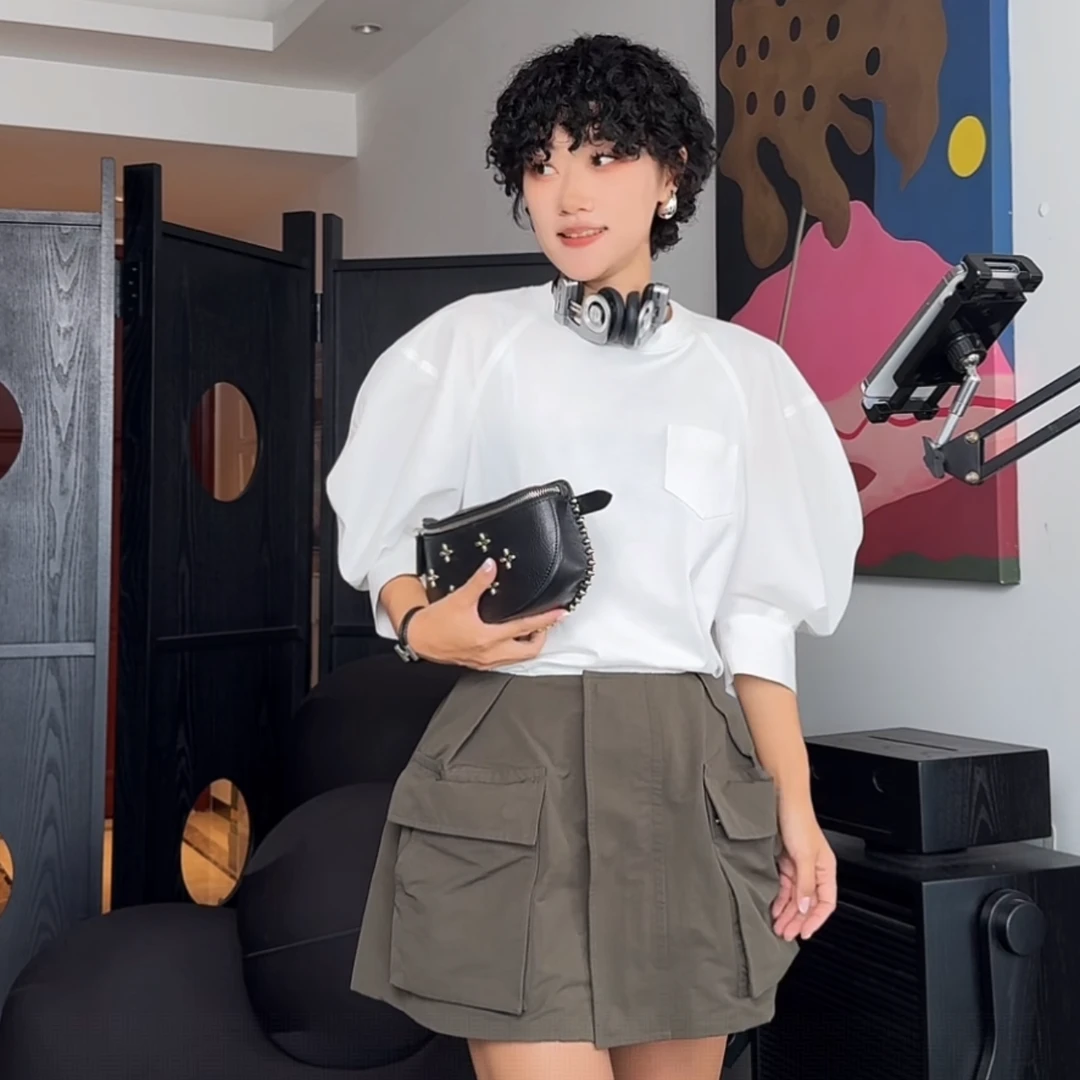 军绿色重工口袋短裤、