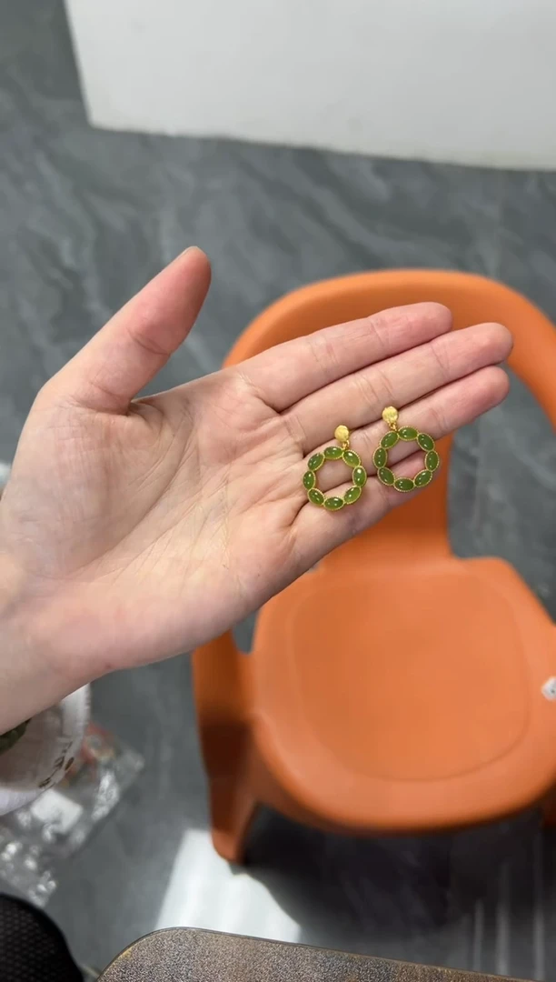 银S925镶嵌和田玉耳饰和田玉碧玉甜甜圈银耳钉[多样发其一]