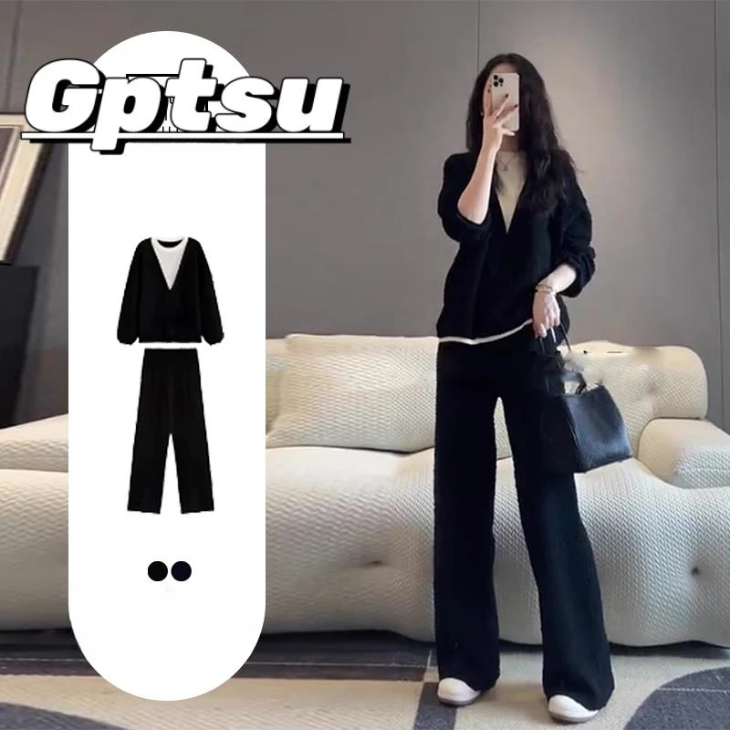 GPTSu春秋新款微胖女孩的显瘦穿搭一整套盐系轻熟系职业两件套女