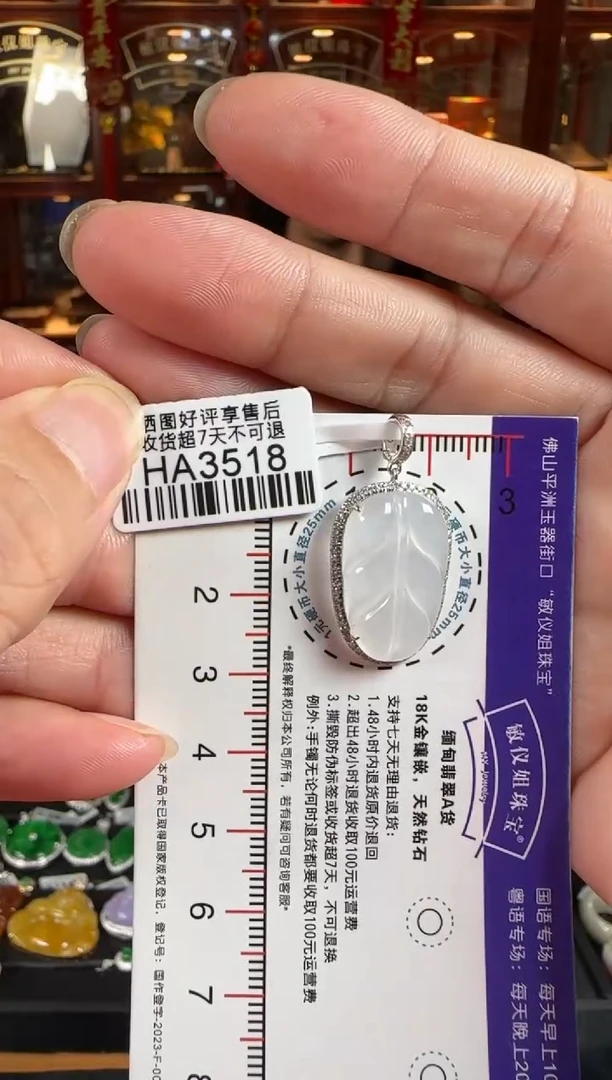 颈饰18K金镶嵌翡翠HA3518冰叶子（万能扣