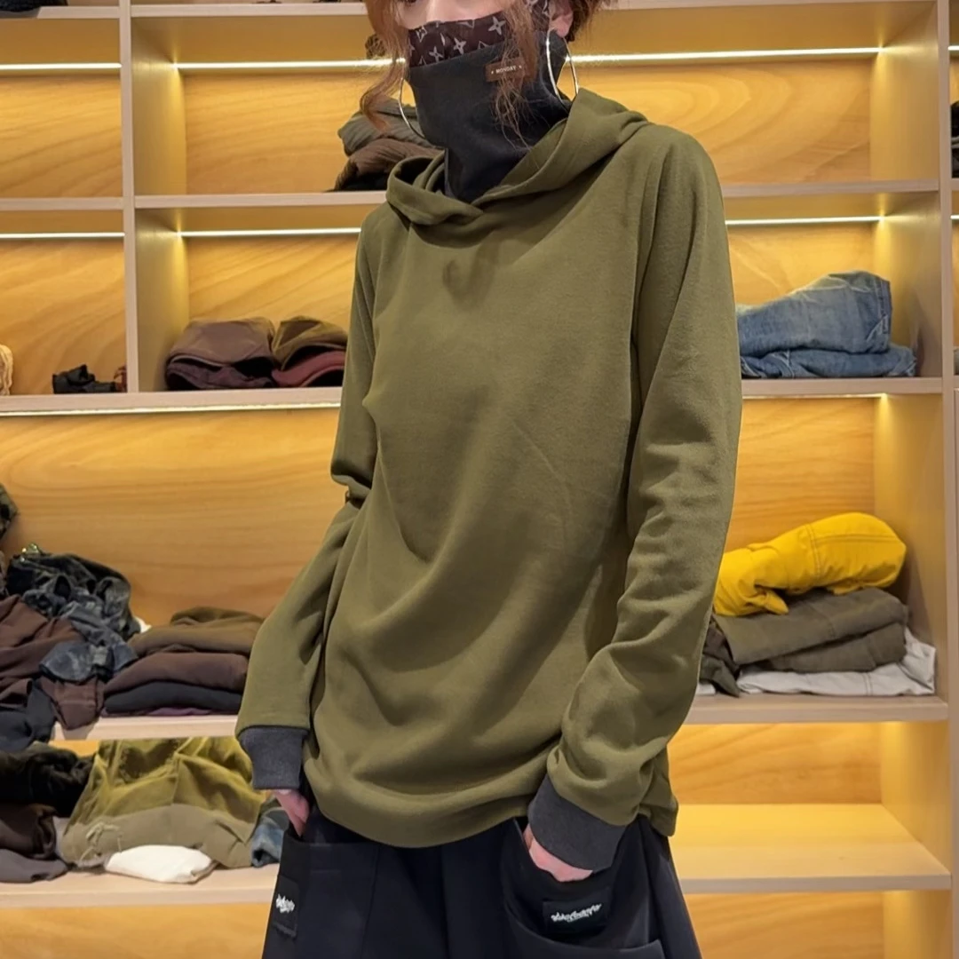 26978秋冬新品高弹力显瘦百搭设计感双层领德绒连帽衫