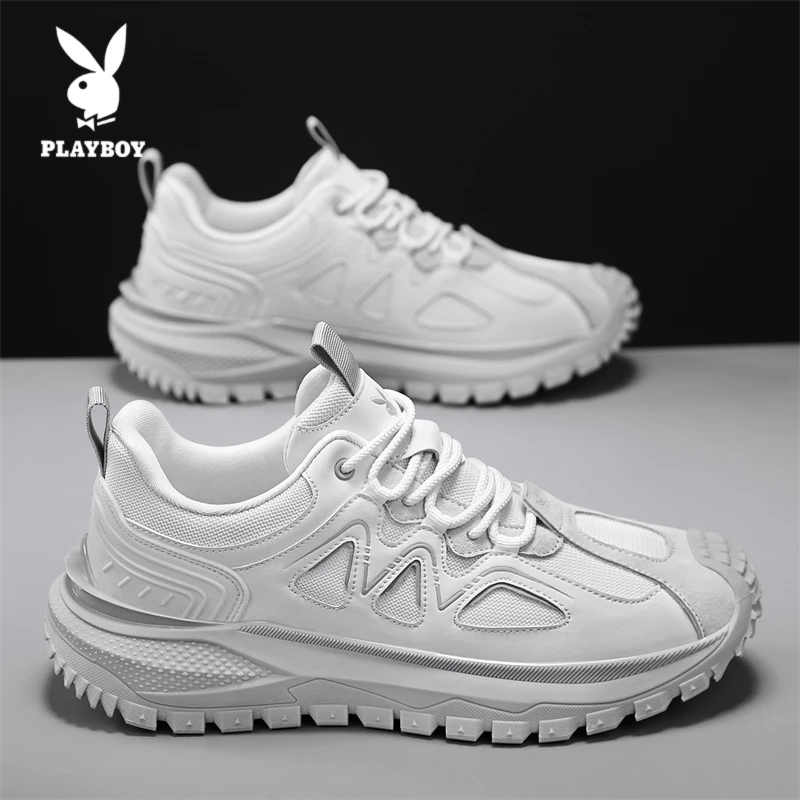 PLAYBOY/花花公子网面鞋2025新款男士百搭透气厚底跑步休闲运动鞋
