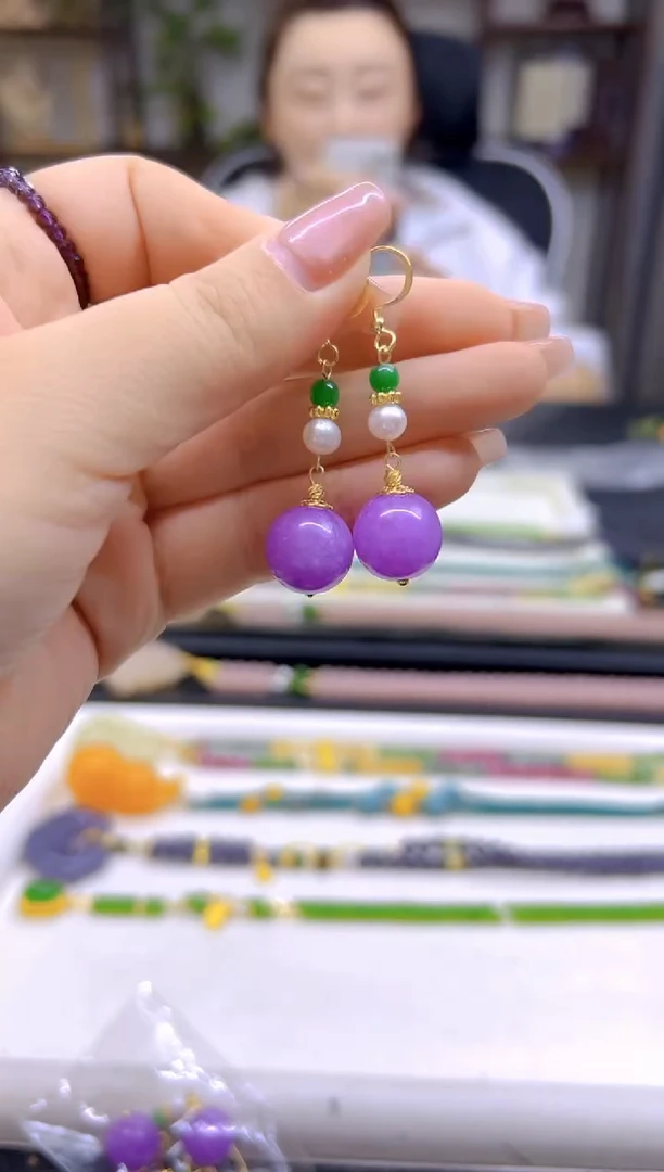 翡翠14K金镶嵌耳饰DIY款E488