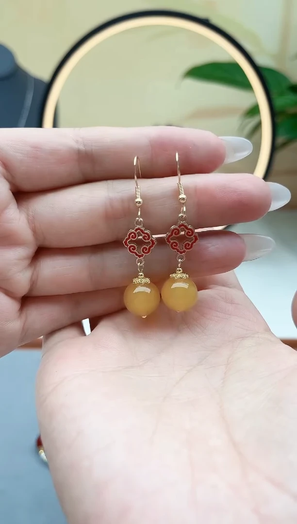 玛瑙/玉髓耳饰银S925镶嵌6502