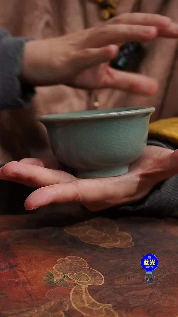摆件陶纯手工清凉寺原矿釉青绿压手杯