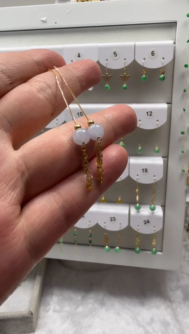 18K金镶嵌翡翠耳饰缅甸天然翡翠a货