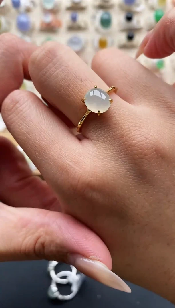 银S925镶嵌戒指翡翠缅甸天然A货翡翠22  8-8