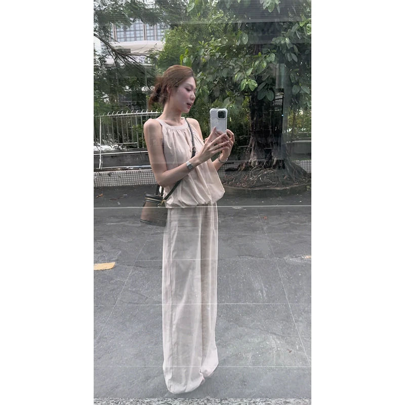 48H【花苞私服套装】加长圆领挂脖花苞上衣+慵懒松紧腰长裤 SU378