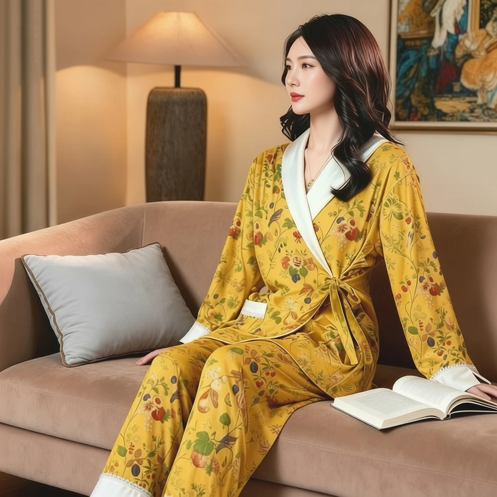 达芬奇密码2026秋冬金盏花田爆款丝绒长袖睡衣可外穿家居服女