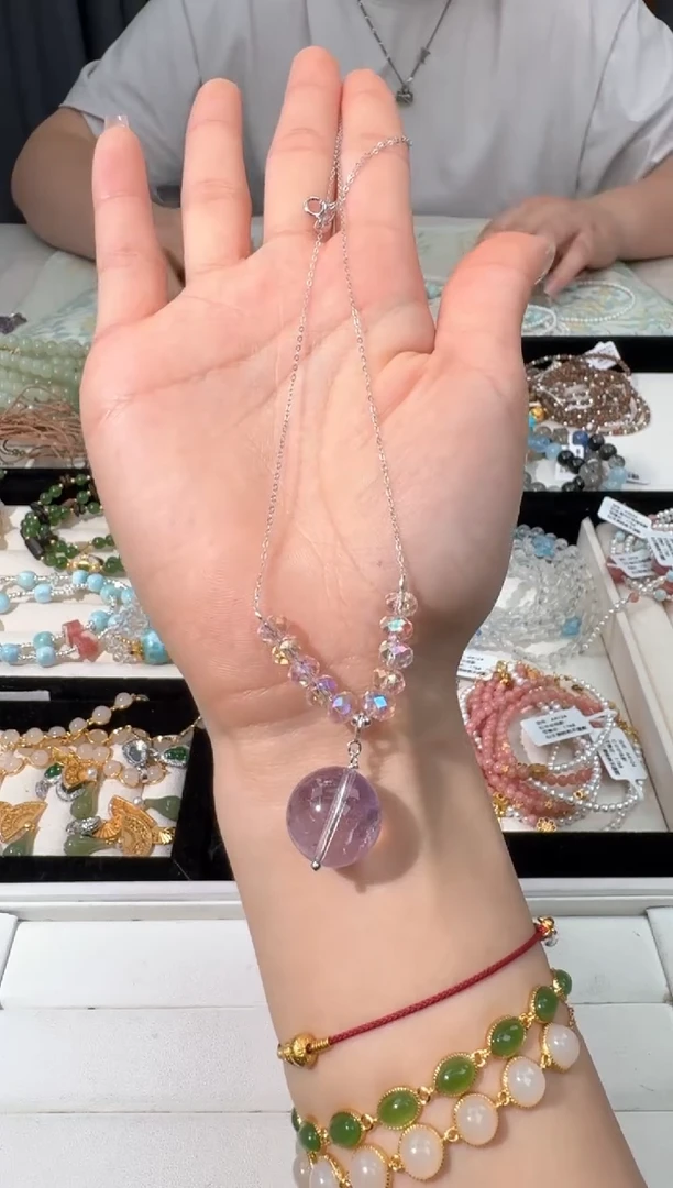 【闪购商品】紫晶手串银S925镶嵌F007紫水单珠项链