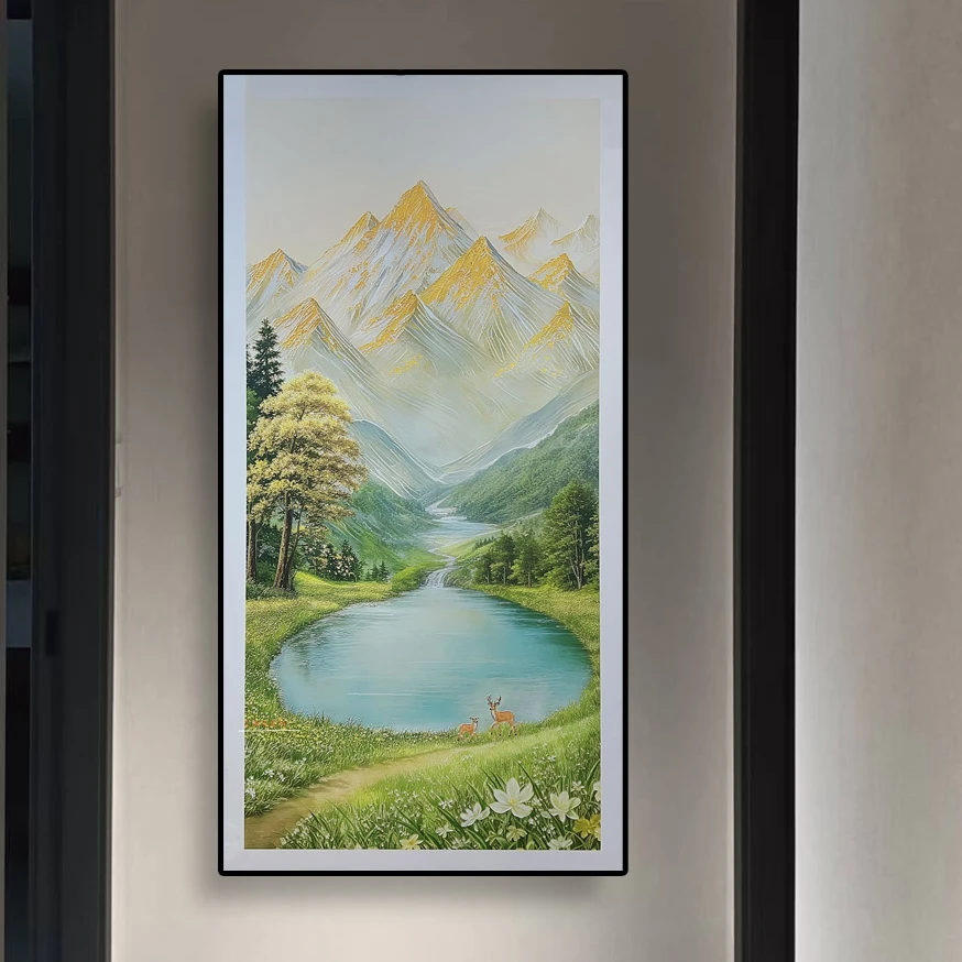 烫金玄关画《金山聚宝盆》山水风景壁画入户玄关装饰画走廊过道挂画