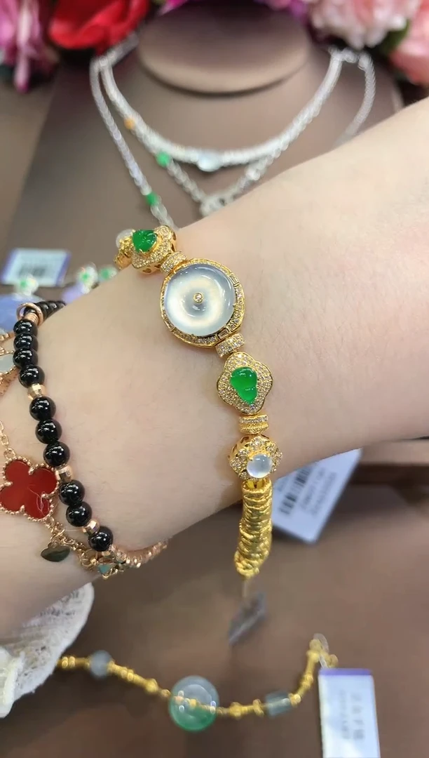 足金镶嵌手链翡翠春日珠宝 B41