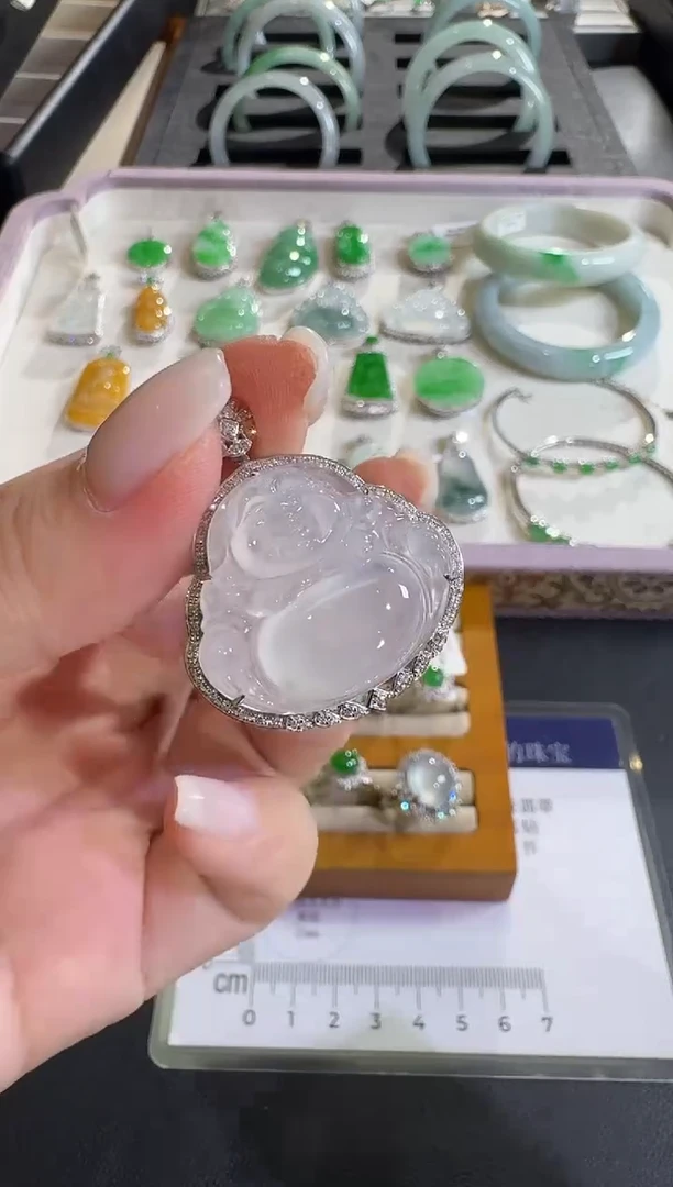吊坠(不含链)18K金镶嵌翡翠【源头工厂】钻石镶嵌