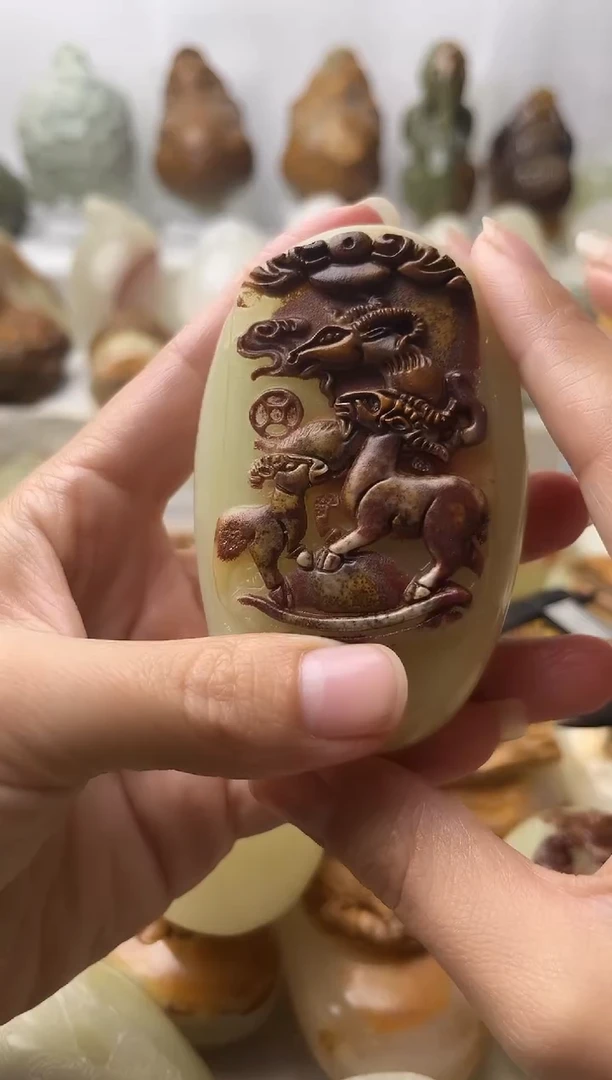 石材古青石棉纹正常不退换三羊开泰