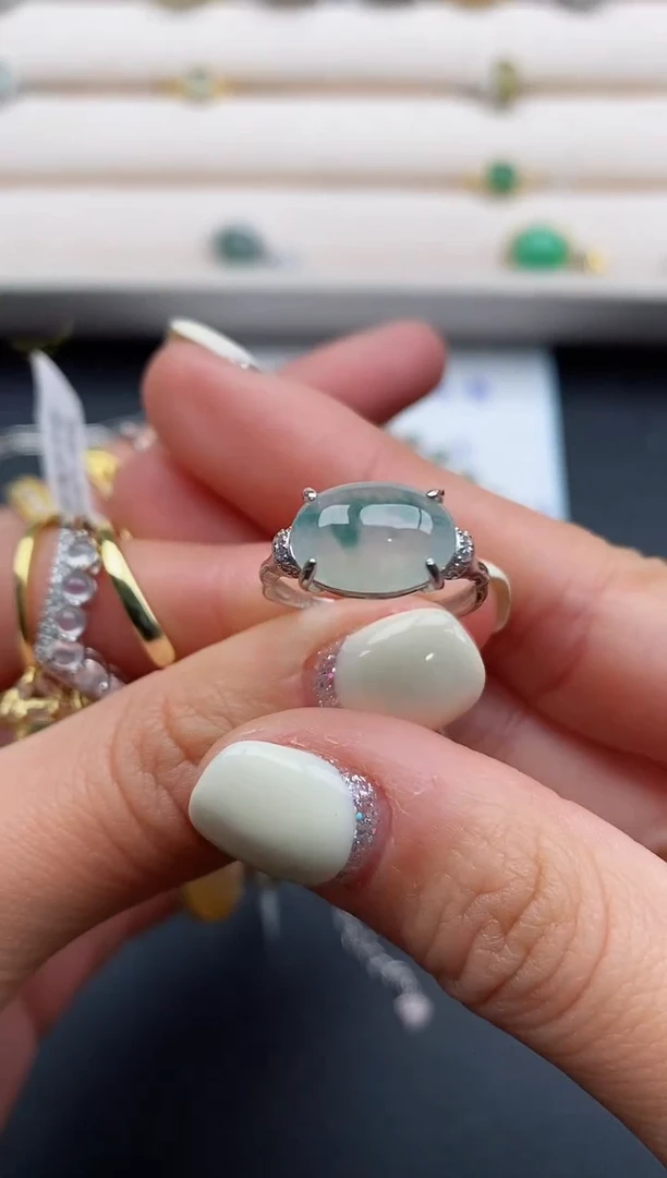 银S925镶嵌戒指翡翠8888888+8