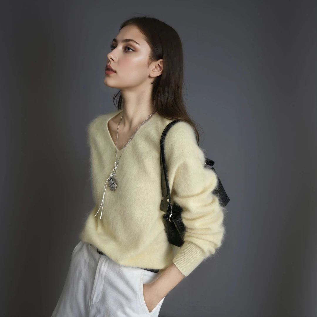 25羊绒拉毛V领圆领半高领温柔慵懒风套头设计百搭女打底针织上衣