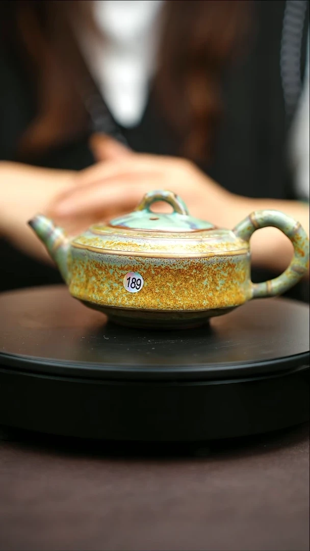 摆件189*一级品原矿钧瓷炉钧釉竹节海棠壶