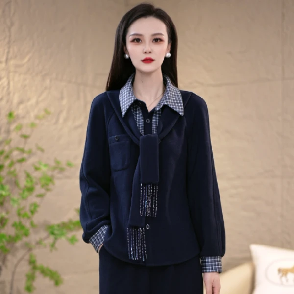 2025时尚新款秋季休闲百搭高级感设计减龄收腰遮肉显瘦两件套套装