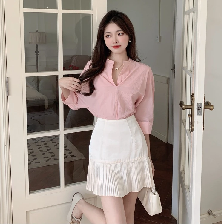 2025套装一期一会甜心啊miu碎花短上衣纯色衬衣/百褶醋酸短裙女