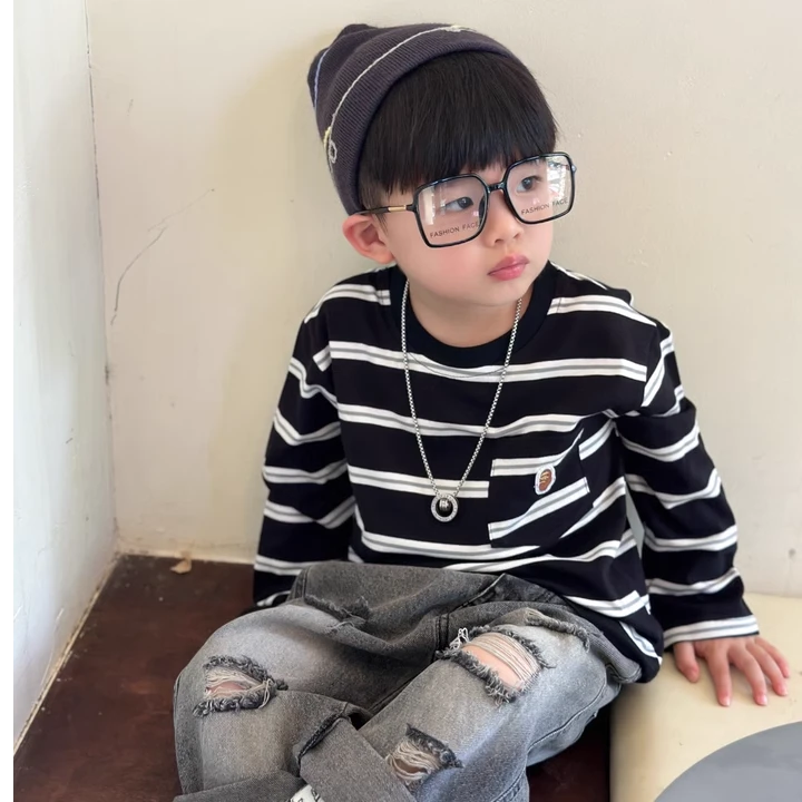 25春夏儿童棉长袖宝宝条纹打底衫圆领休闲T恤