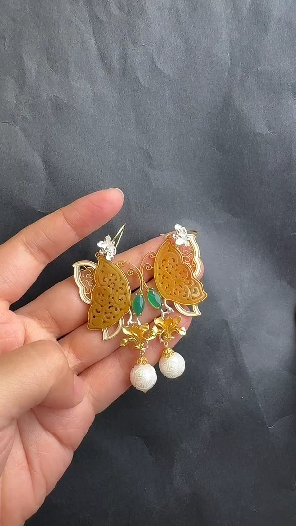 银S925镶嵌翡翠耳饰耳饰