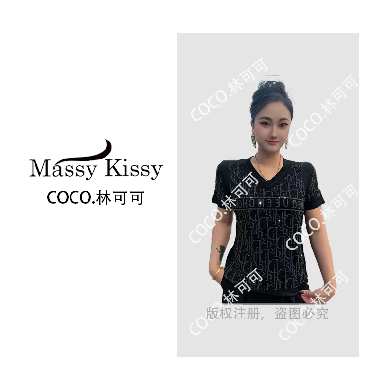 【coco 林可可】40D字母短袖T恤烫钻欧货显瘦百搭上衣休闲打底衫美