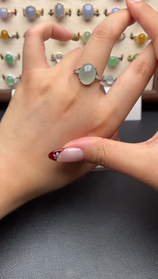 银S925镶嵌戒指翡翠一物一证一礼盒