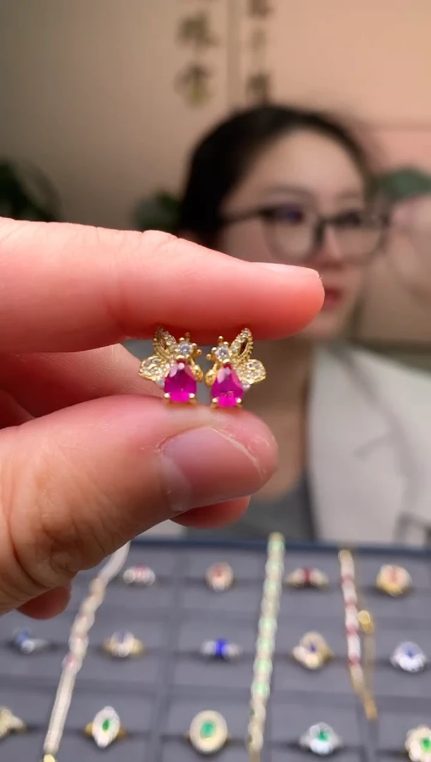 银S925镶嵌耳饰红宝石耳饰