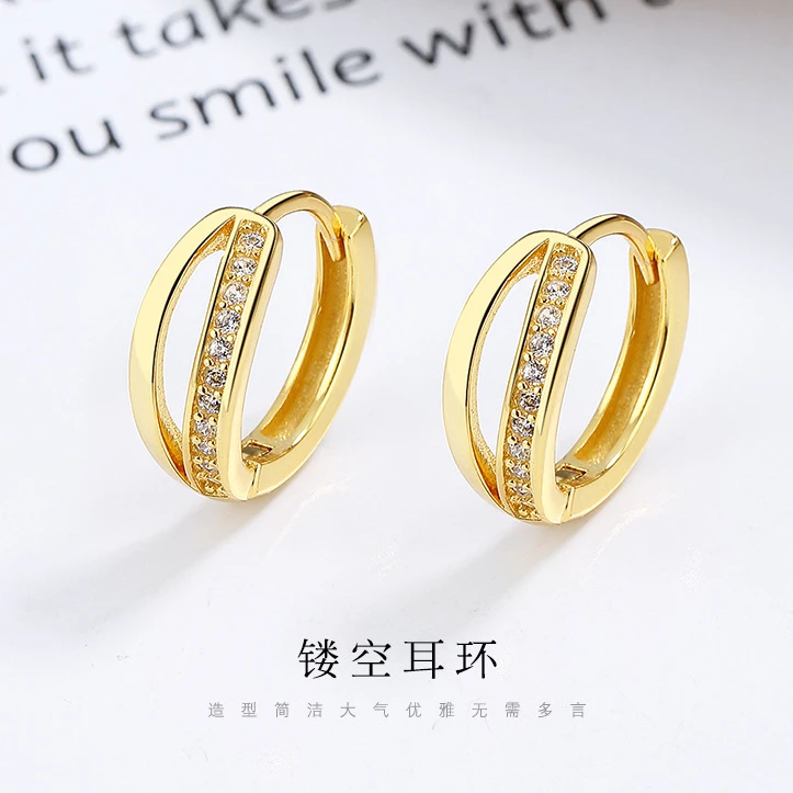 925银耳饰 双层镂空锆石银耳环2025夏季新款耳扣小众设计简约耳圈