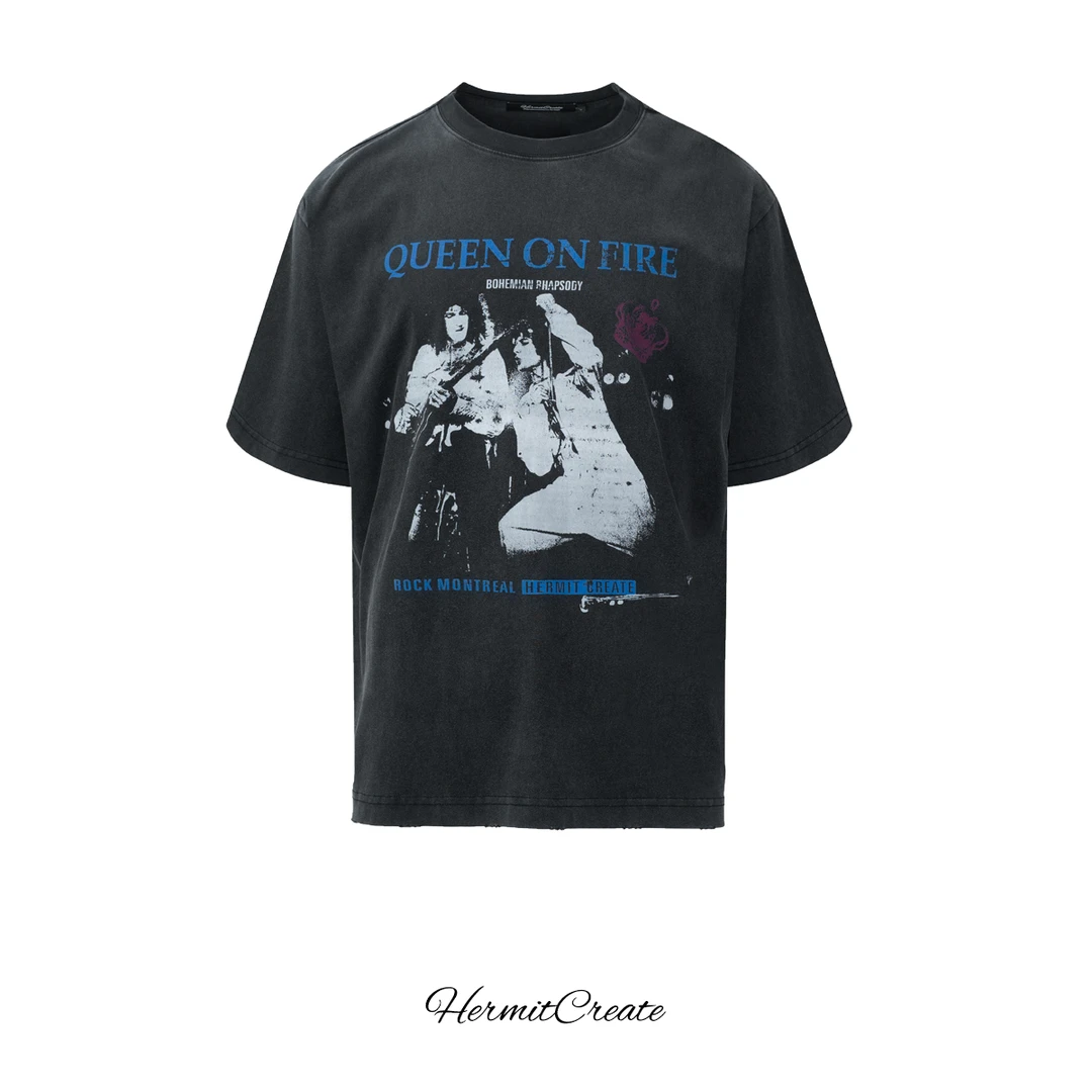 HC/HermitCreate水洗印花系列t恤皇后乐队男Boxy短袖男装男生