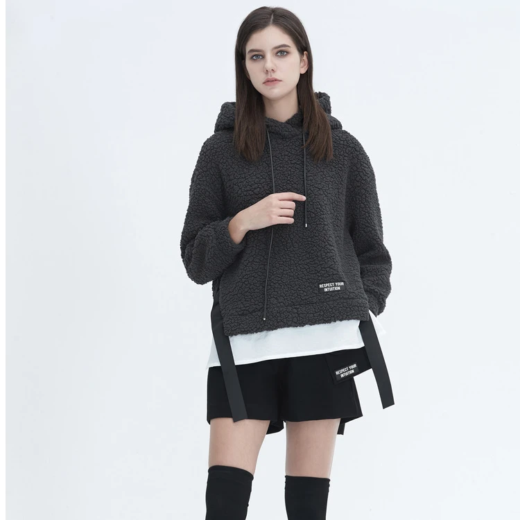 S·DEER圣迪奥时尚个性连帽摇粒绒假两件卫衣秋冬外套S20482218