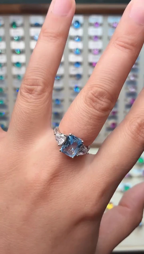 银S925镶嵌戒指海蓝宝石00