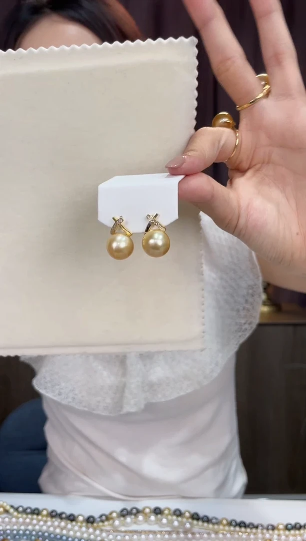 银S925镶嵌海水珍珠耳饰金珠12-13mm