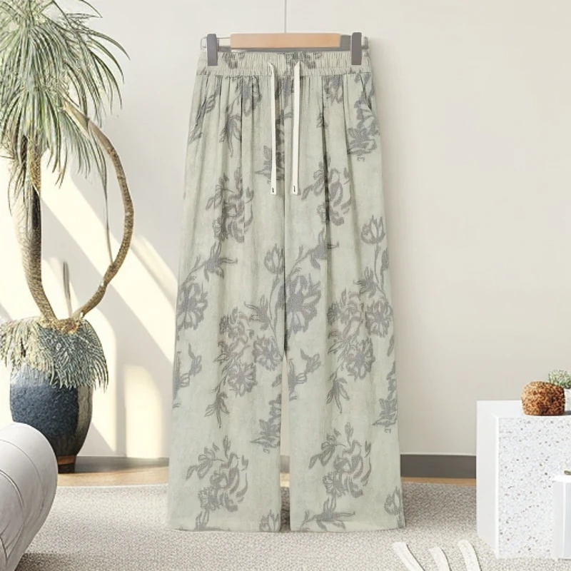 夏季新款 晕染亚 麻新中式复古薄款显瘦直筒裤  舒适遮肉阔腿裤子