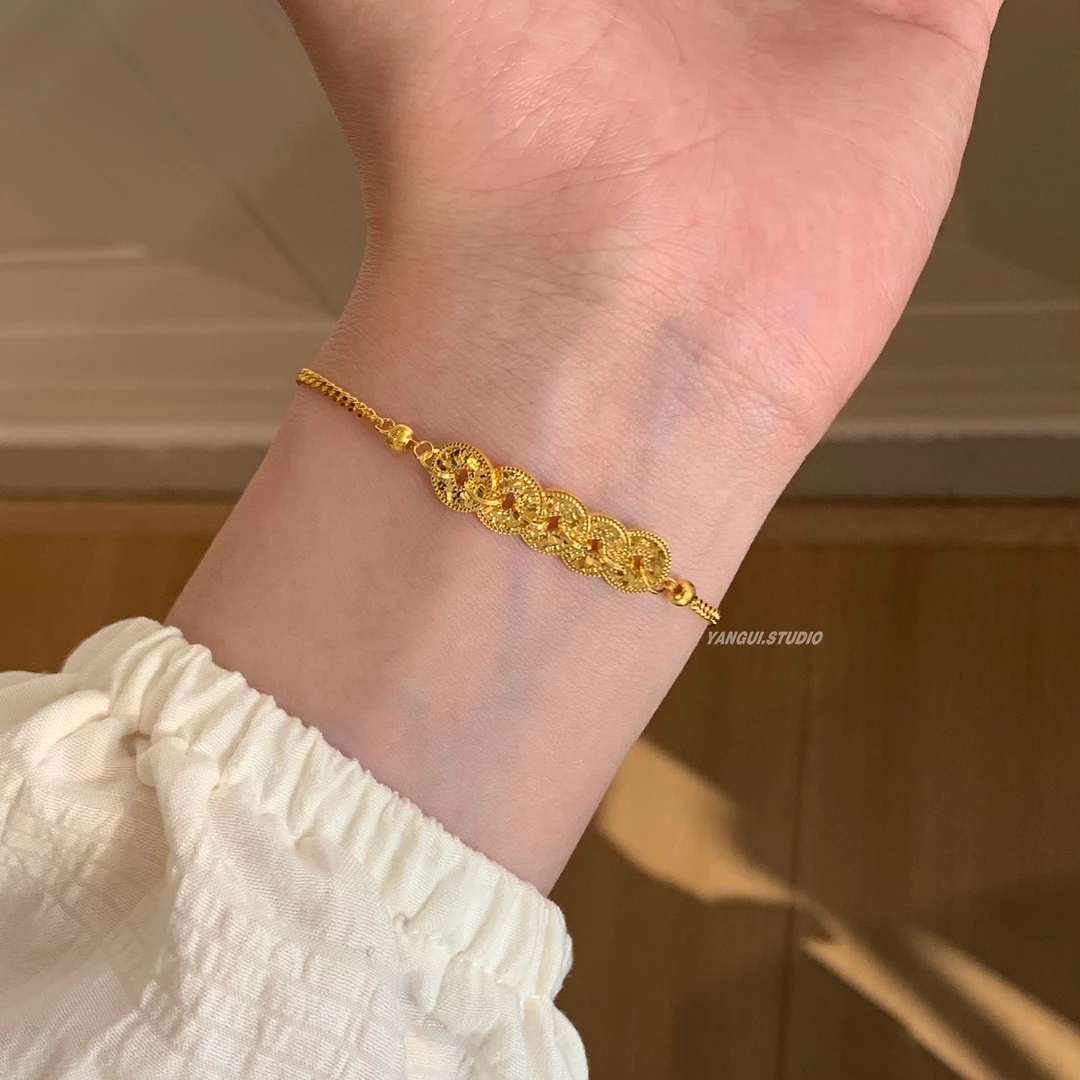 铜合金手链 五帝币手链女轻奢小众精致高级新中式爆闪碎冰冰手饰