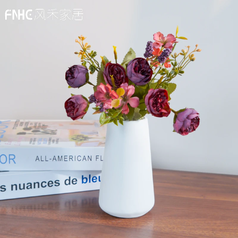 紫色蔷薇花束仿真花紫色装饰摆设客厅餐桌装饰插花艺家居摆件套装