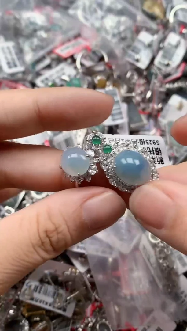 银S925镶嵌戒指翡翠天然A货缅甸翡翠