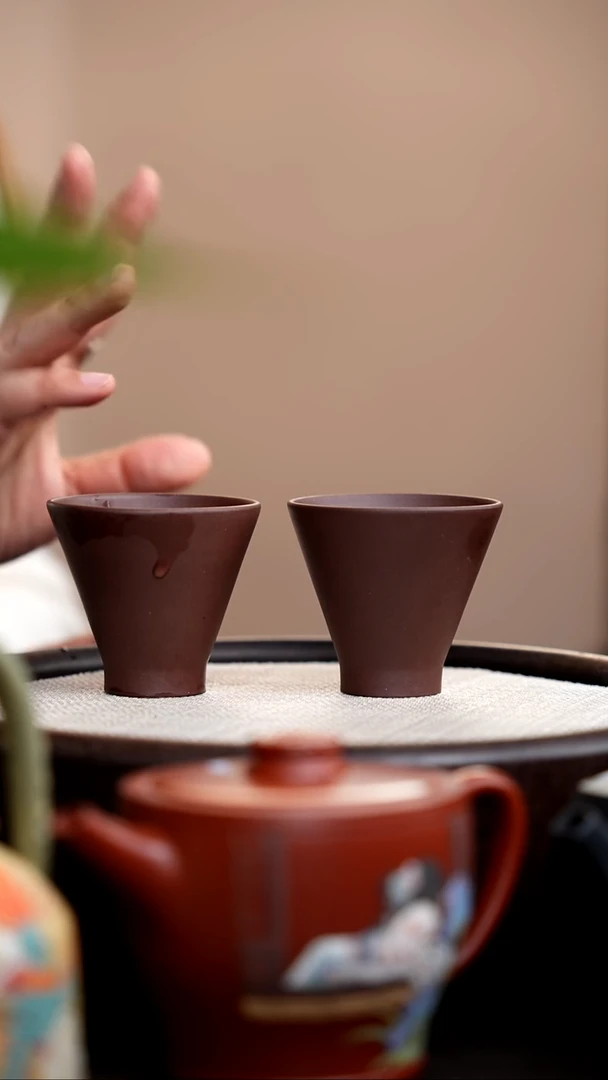 茶壶紫砂紫泥斗笠福杯2个