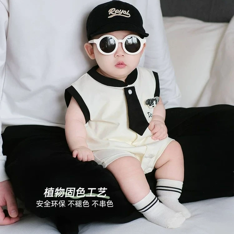 宝宝衣服夏季薄款婴儿连体衣夏装洋气婴幼儿无袖哈衣爬服外出服夏